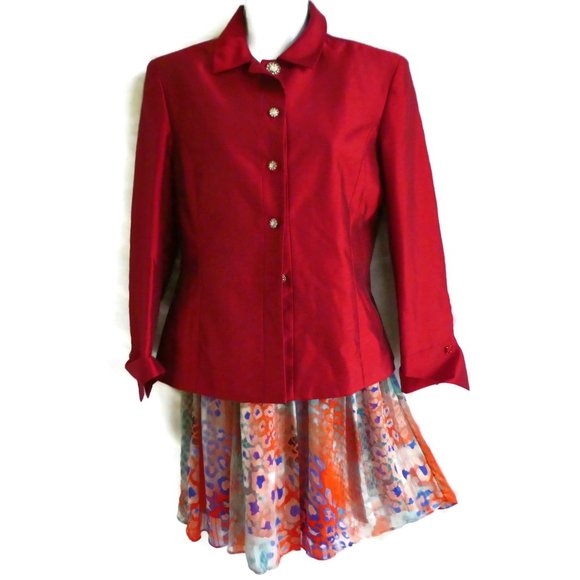 Vintage 90s Y2K Red Blazer Red Rhinestone Jewel Stone Buttons Lined Princess 6 - Picture 5 of 14